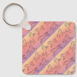Llavero Caballos con patrón de arte de línea diagonal Caba