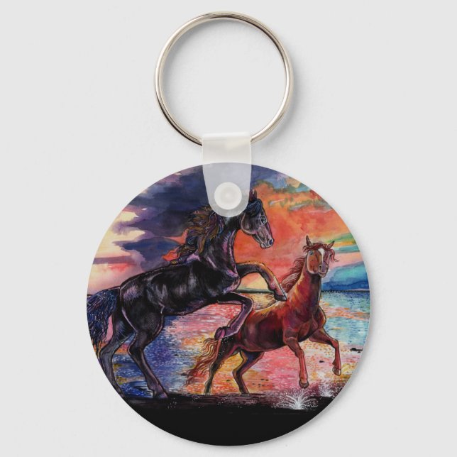 Llavero Caballos de acuarela de cielo infinito (Anverso)