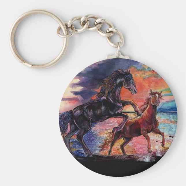 Llavero Caballos de acuarela de cielo infinito (Frente)