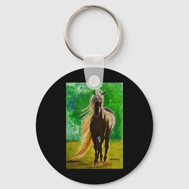 Llavero Caballos Rojos Negros Caballos de Caballos Montado (Anverso)