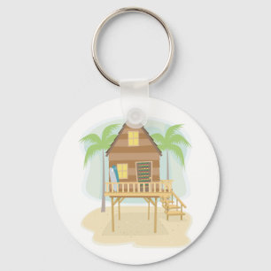 Llavero Cabaña de Playa Tropical Tablas de Surf y Palmeras