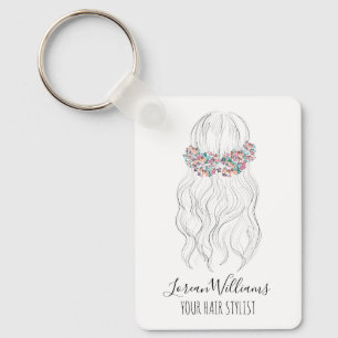 Llavero Cabello Boho Peluquero de Boda Floral Romántico QR