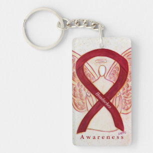 Llavero Cabeza Angel Burgundy Awareness Ribbon Keychain