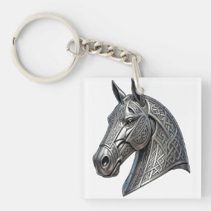 Llavero Cabeza de caballo de plata céltica majestuosa con
