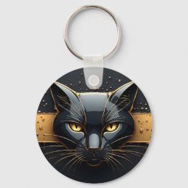 Llavero Cabeza de Gato Negro con Diseño de Goteo de Oro 🐈