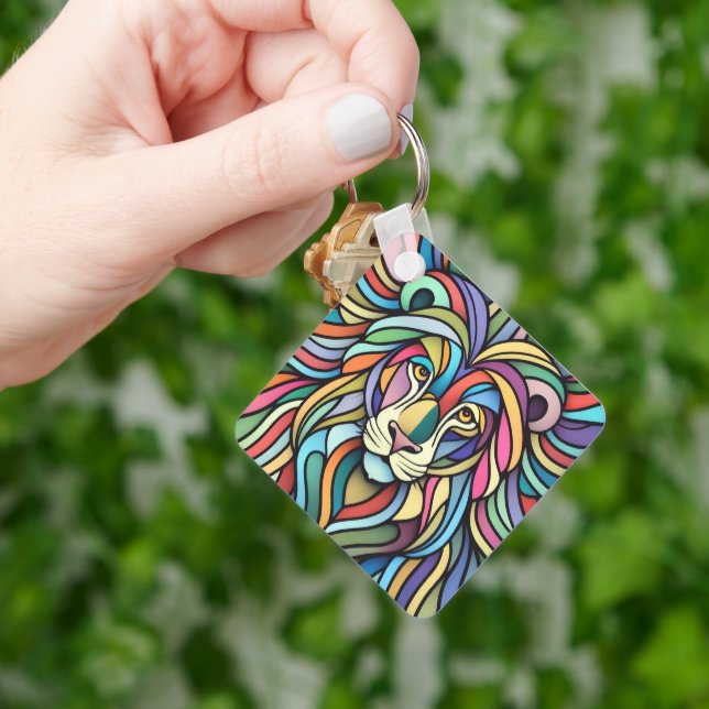Llavero Cabeza de león colorida detallada (Mano)