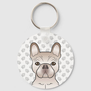 Llavero Cabeza de perro de Bulldog francés crema y pastas 