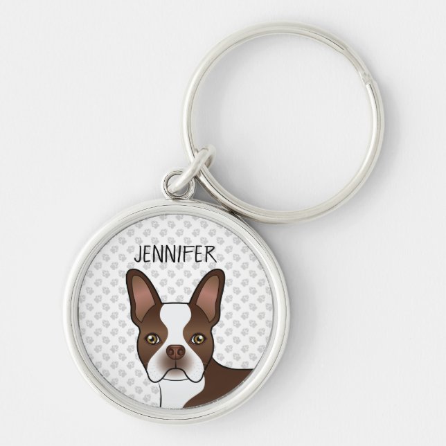 Llavero Cabeza de perro de dibujos animados Boston Terrier (Frente)