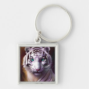 Llavero Cabeza de tigre blanco con ojos mesmerizadores
