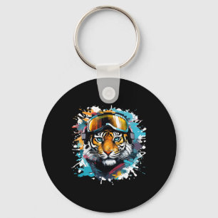 Llavero Cabeza de Tigre Con Gafas de Esquí Esquí Esquí de