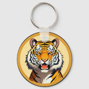 Llavero Cabeza de Tigre enmarcada con aura dorada brillant