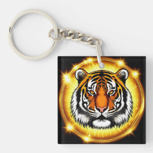 Llavero Cabeza de Tigre Majestuosa con Luces Doradas Brill
