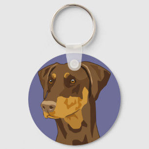 Llavero Cabeza Doberman, roja, sin cortar