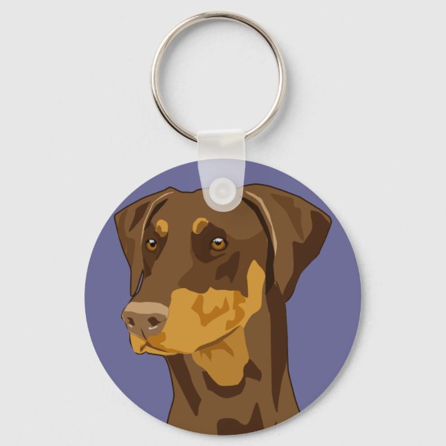 Llavero Cabeza Doberman, roja, sin cortar (Anverso)