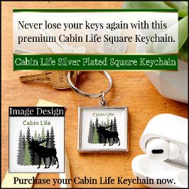 Llavero Cabin Life Silver Plated Square Keychain