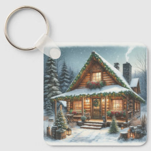Llavero Cabina de nieve Rústica de invierno/Navidades