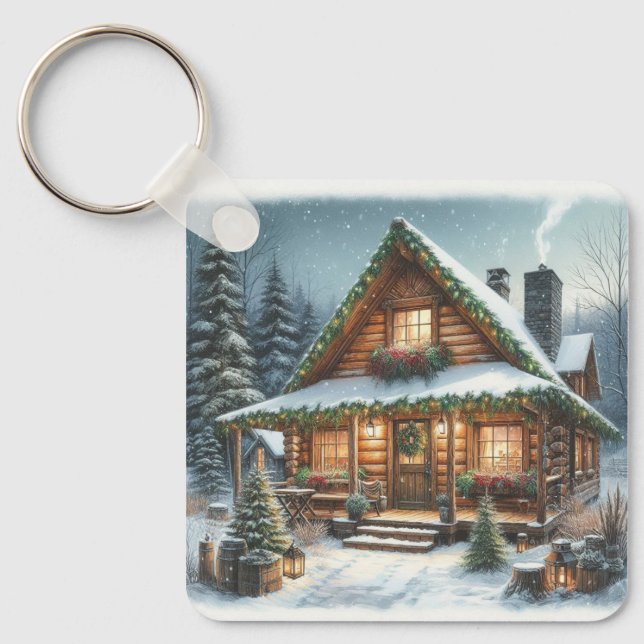 Llavero Cabina de nieve Rústica de invierno/Navidades (Anverso)