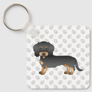 Llavero Cable Negro Y Tan Haire Perro Dachshund Con Paws