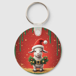 Llavero Cabra de Navidad Adorable con Sombrero de Santa Di