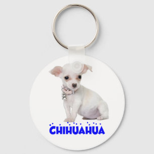 Llavero Cachorro Cachorro Chihuahua Blanco Corazón Azul Am