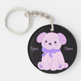 Llavero Cachorro con Lazo Morado Lindo Kawaii Personalizad