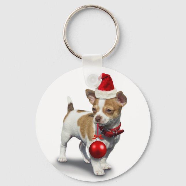 Llavero Cachorro con navidades gorra y pelota (Anverso)