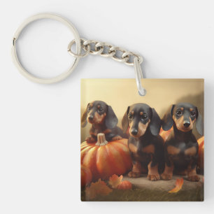 Llavero Cachorro Dachshund Delicia de Otoño Calabaza