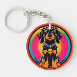 Llavero Cachorro Dachshund Rodeado de Arcoíris Vibrante