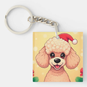 Llavero Cachorro de Caniche Adorable en Escena de Navidad 