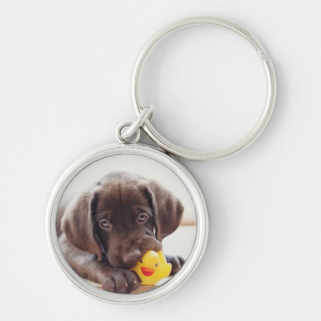 Llavero Cachorro de chocolate con pato de juguete (Frente)