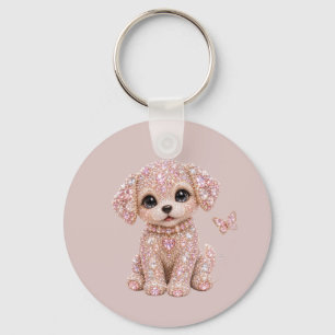 Llavero Cachorro de Cristal Rosa Adorable