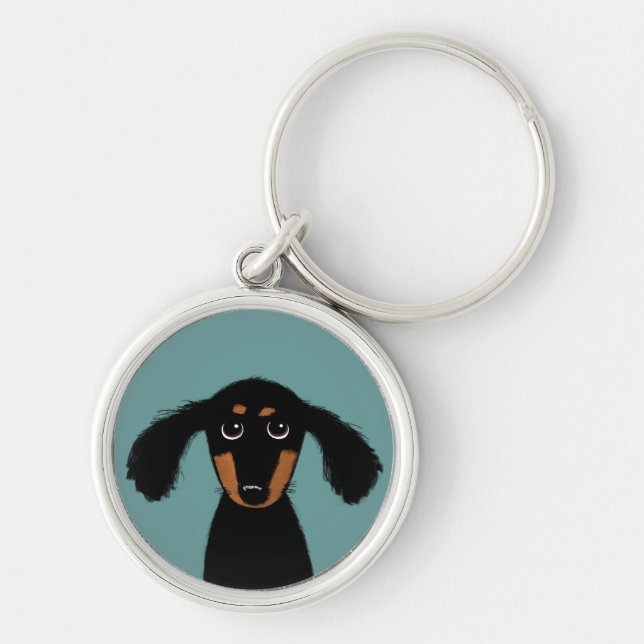 Llavero Cachorro de Dachshund de Pelo Largo (Frente)