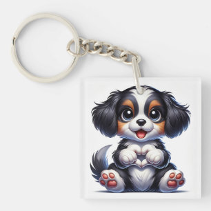 Llavero Cachorro de dibujos animados adorable sosteniendo 