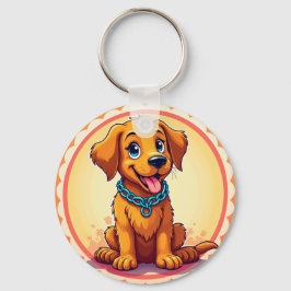 Llavero Cachorro de dibujos animados lindo con collar azul
