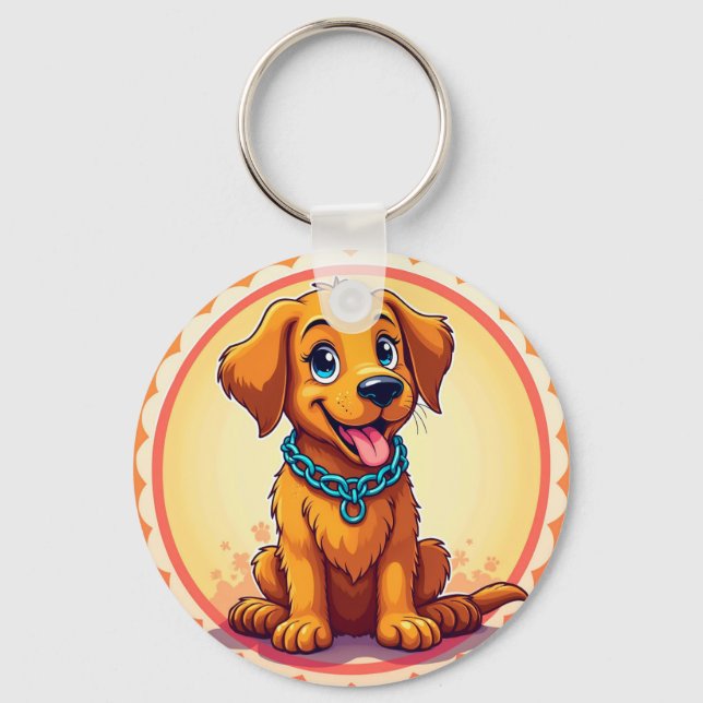 Llavero Cachorro de dibujos animados lindo con collar azul (Anverso)