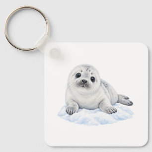 Llavero Cachorro de Foca en Nieve Suave