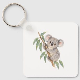Llavero Cachorro de Koala Abrazando una Rama de Eucalipto