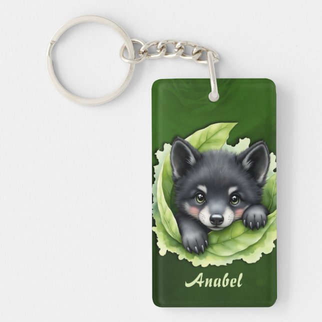 Llavero Cachorro de lobo en el verde:  (Frente)