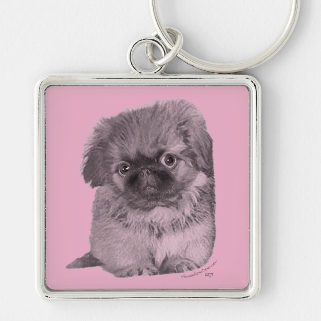 Llavero Cachorro de Pekín sobre rosa (Frente)