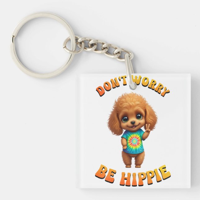 Llavero Cachorro de Poodle Hippie Feliz  (Frente)
