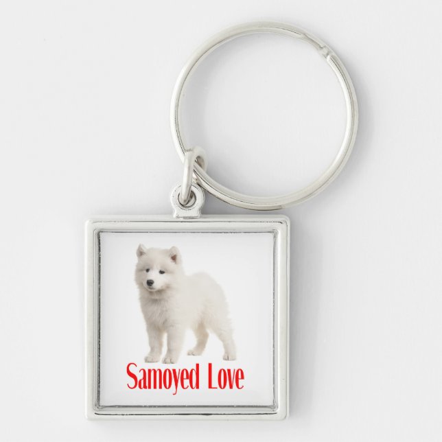 Llavero Cachorro de Samoyedo Blanco Amor (Frente)