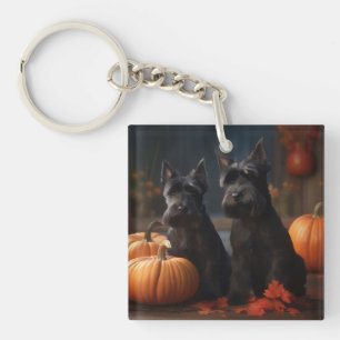 Llavero Cachorro de Terrier Escocés Otoño Delicia Calabaza
