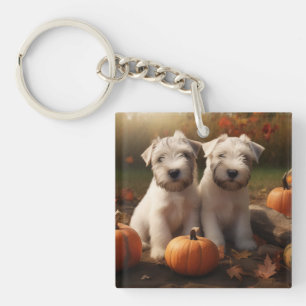 Llavero Cachorro de Terrier Trigo Otoño Delicia Calabaza