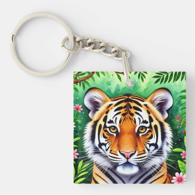 Llavero Cachorro de tigre botánico audaz (Frente)