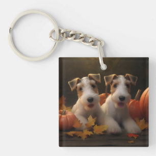 Llavero Cachorro de Wire Fox Terrier Otoño Delicia Calabaz
