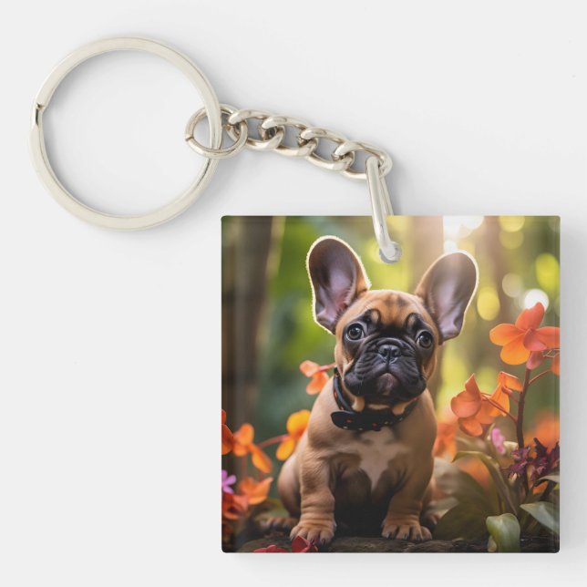 Llavero 🐶💗Cachorro dulce Frenchie en una selva (Frente)