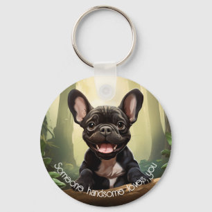 Llavero 😍Cachorro francés dulce en un bosque
