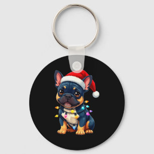 Llavero Cachorro francés lindo de Navidad Santa Amante de