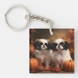Llavero Cachorro Japanese Chin Otoño Delicia Calabaza 