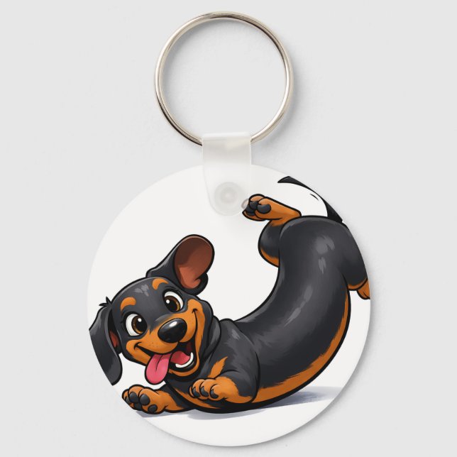 Llavero Cachorro juguetón de raza Dachshund  (Anverso)